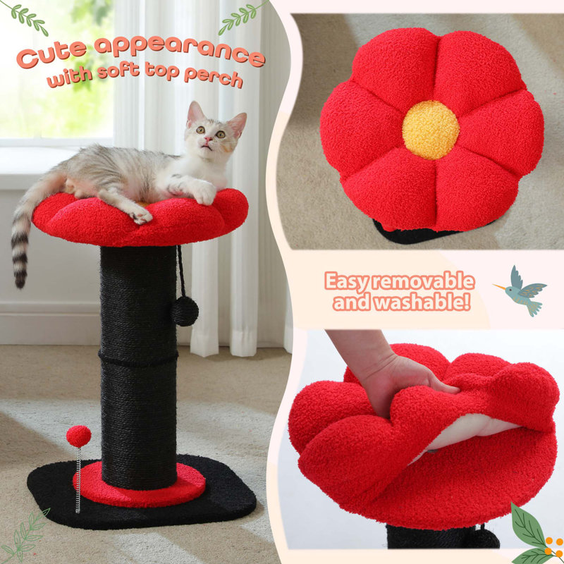 Dakota Fields Small Flower Cat Scratching Post Cat Tree With Super Thick Scratching Post Removable Flower Cat Bed Spring Ball Wayfair